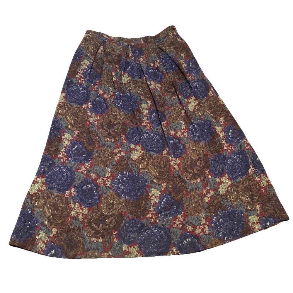 Vintage Jessica Ltd Skirt 16 Rayon Made in USA Floral Tapestry Boho Cottagecore‎